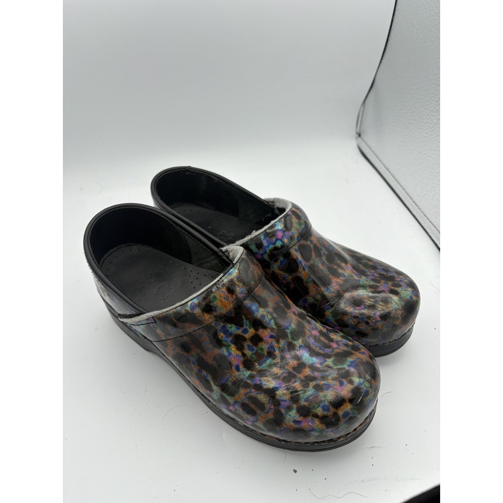 Dansko Shoes Womens Size 7.5 Multicolor Patent Animal Print Comfort Clogs Casual
